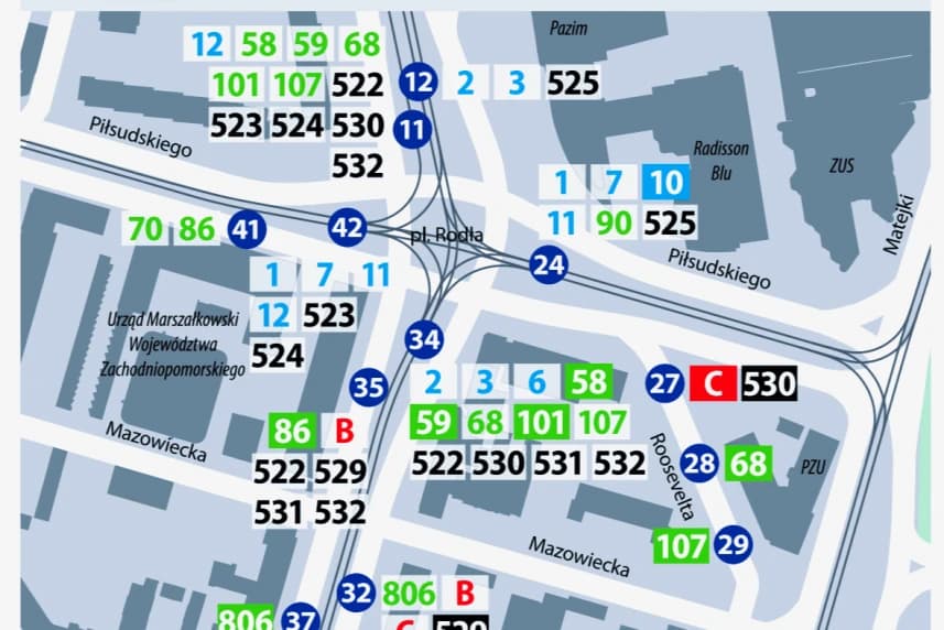 Nowy układ przystanków na pl. Rodła Szczecin: Nowy układ przystanków na pl. Rodła