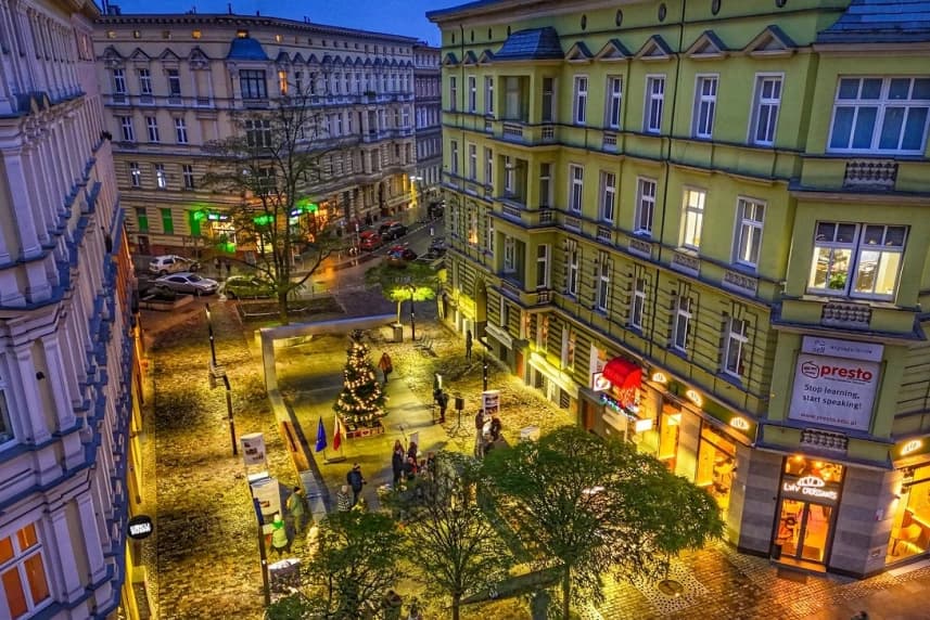 Rewitalizacja alei Wojska Polskiego. Żywa choinka i kolejne spacery W piątek, tuż przed mikołajkowym spacerem mieszkańcy mogli wspólnie z prezydentem rozświetlić pierwszą w alei Wojska Polskiego miejską żywą choinkę.