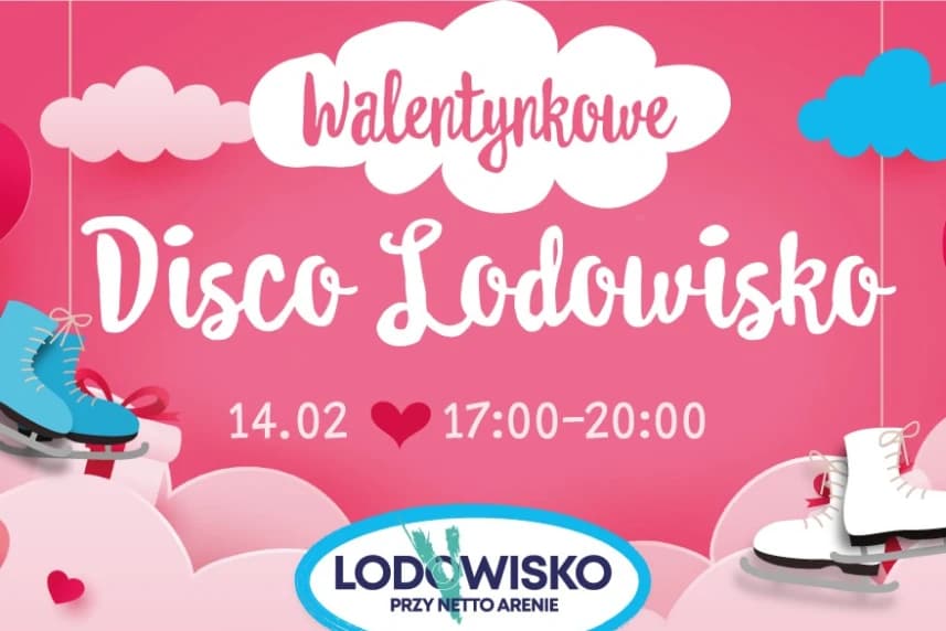 Walentynkowe Disco Lodowisko przy Netto Arenie Walentynkowa dyskoteka potrwa w godz. 17:00-20:00.