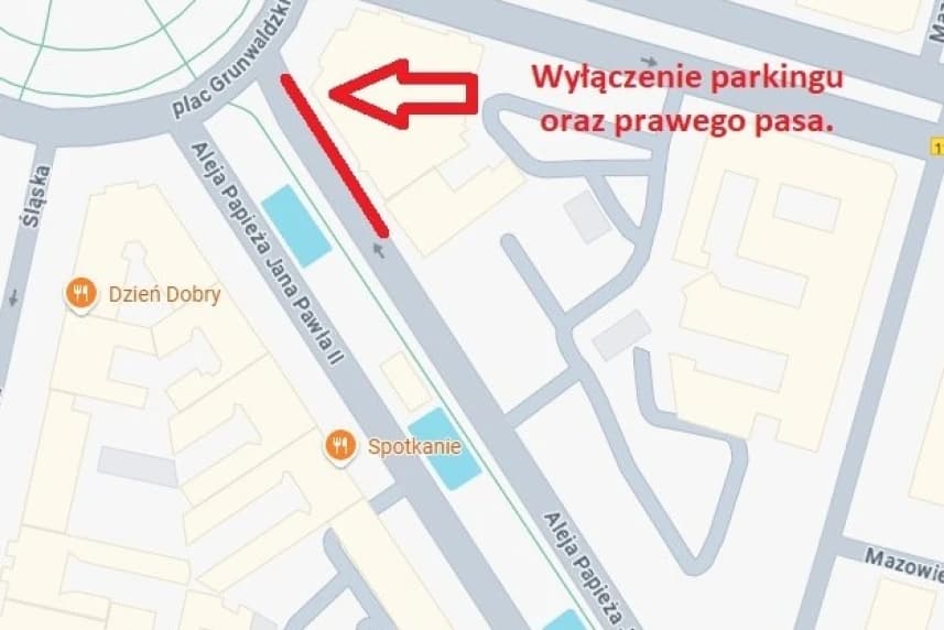 Aleja Jana Pawła II. Zmiana miejsca rozpoczęcia robót Aleja Jana Pawła II. Zmiana miejsca rozpoczęcia robót