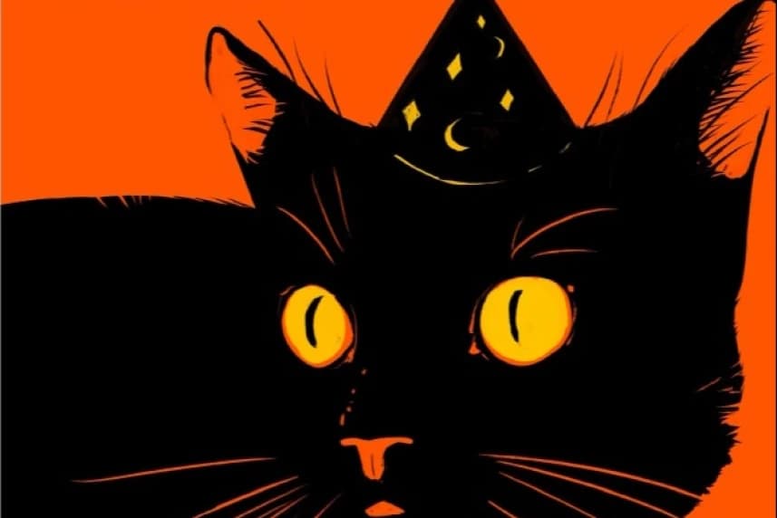 Pokochaj czarnego kota!  Zaproszenie Grafika ilustracyjna