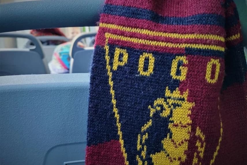 Pogoń Szczecin - Widzew Łódź. Zmiany w komunikacji Szalik Pogoni Szczecin zawieszony na oparciu siedzenia