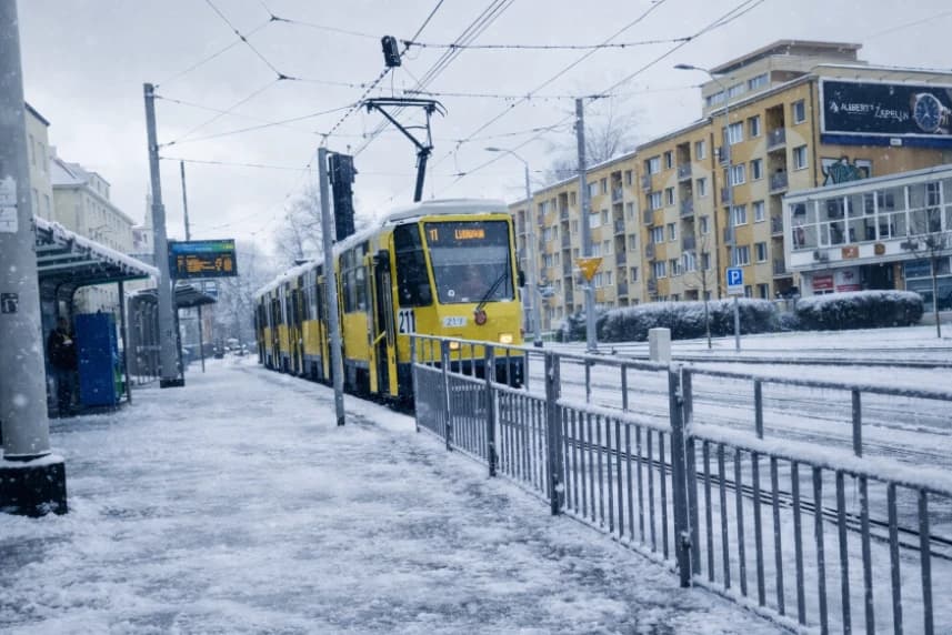 Uwaga! Ważne informacje o kursowaniu tramwajów w Szczecinie Tramwaj w zimowej scenerii w centrum Szczecina