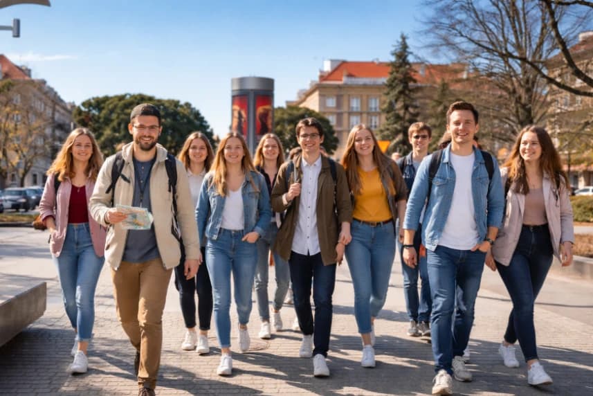 Dzień przewodnika już w sobotę! Do wyboru jest kilkanaście tras Grupa młodych ludzi spacerujących po Szczecinie.