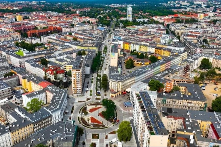 Plan ogólny dla Szczecina przyjęty Centrum Szczecina. Widok z lotu ptaka