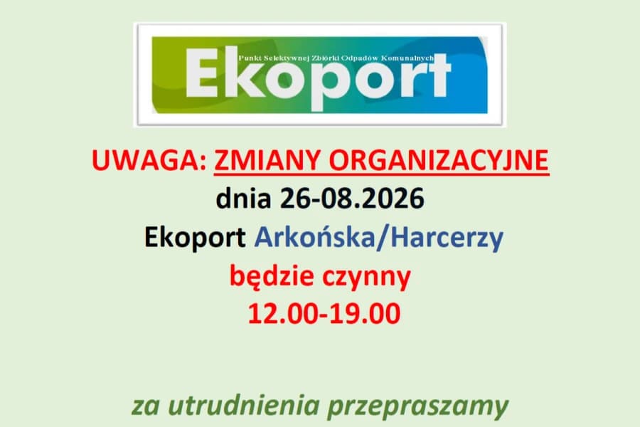 Uwaga, w środę zmiana godzin pracy ekoportu Arkońska Uwaga, w środę zmiana godzin pracy ekoportu Arkońska