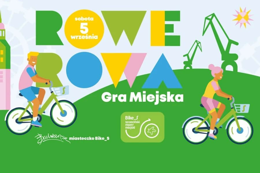 Rowerowa Gra Miejska BikeS w Szczecinie. 8 zadań i atrakcyjne nagrody Rowerowa gra miejska. Grafika ilustracyjna